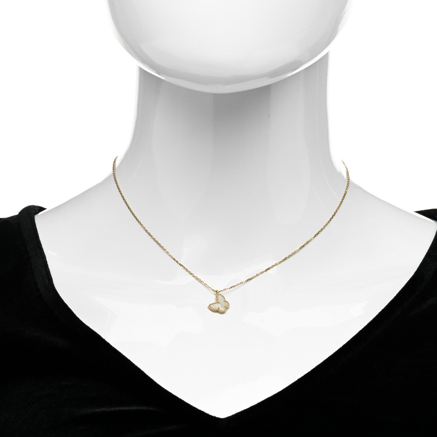 Van Cleef & Arpels 18K Yellow Gold Mother of Pearl Sweet Alhambra Butterfly Pendant Necklace 2 of 5
