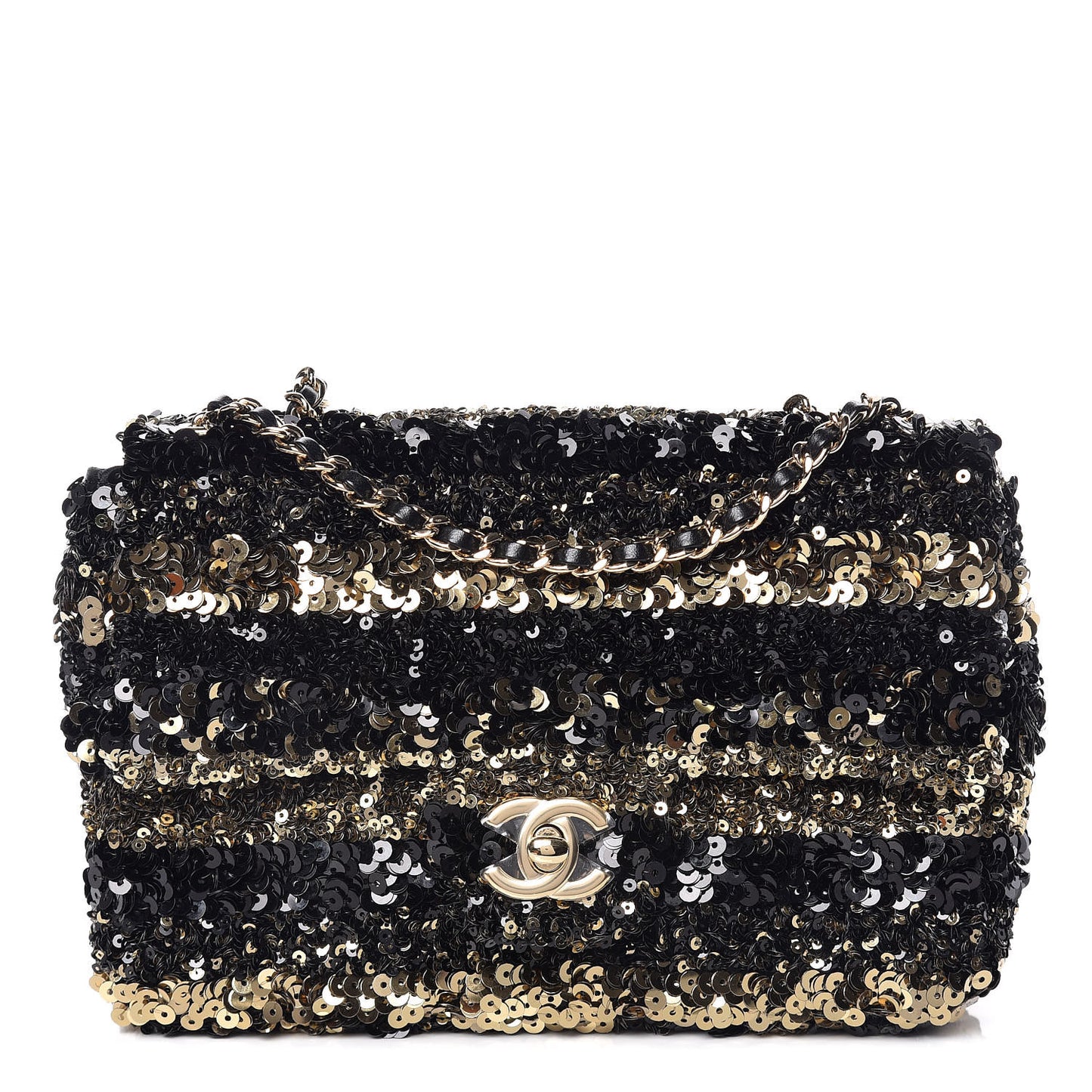 Sequin Classic Mini Flap Black Gold
