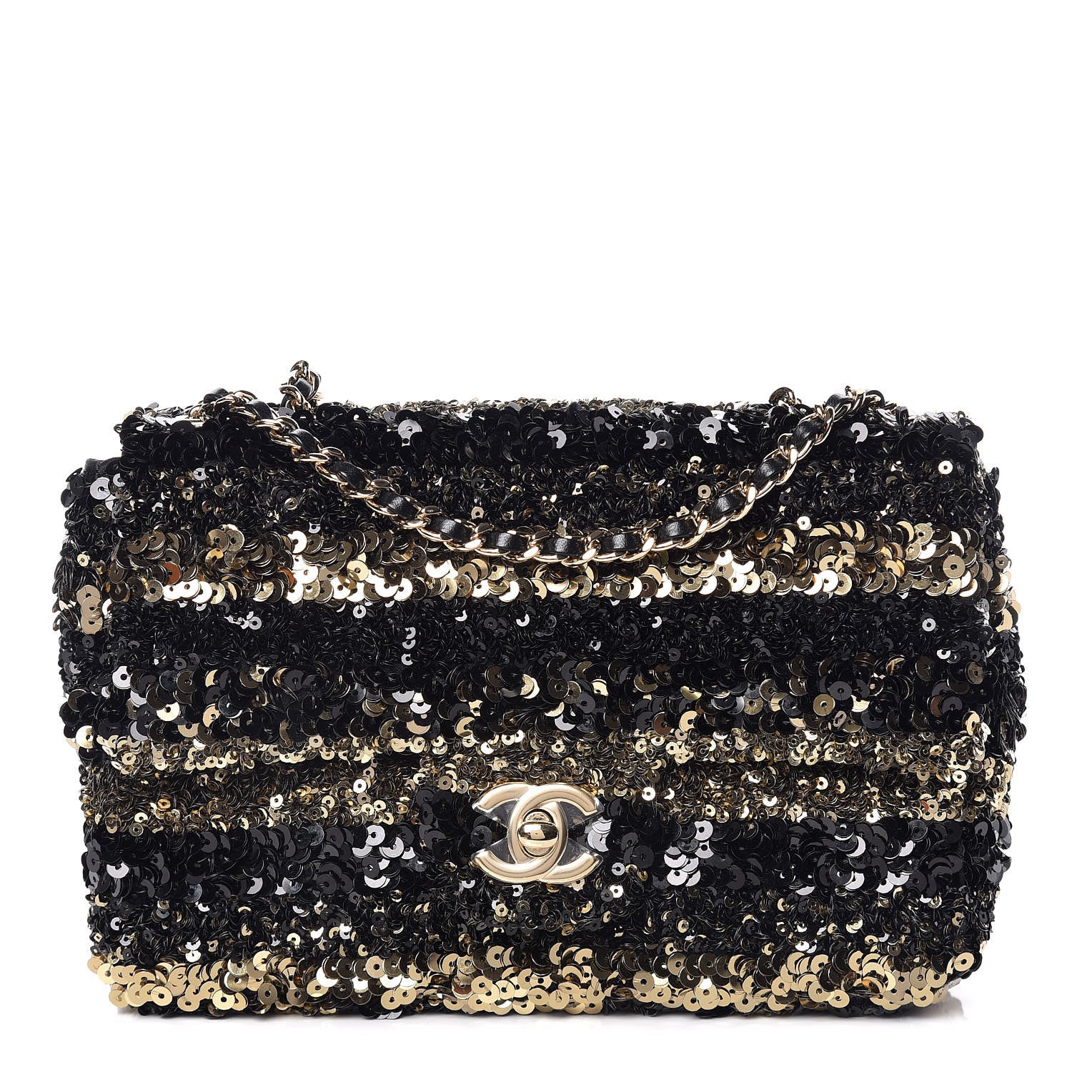 Chanel Sequin Classic Mini Flap Black Gold 1 of 9