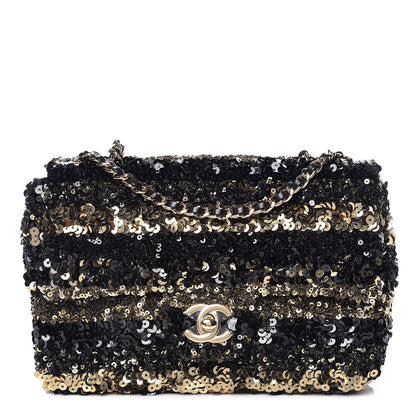 Chanel Sequin Classic Mini Flap Black Gold 1 of 9
