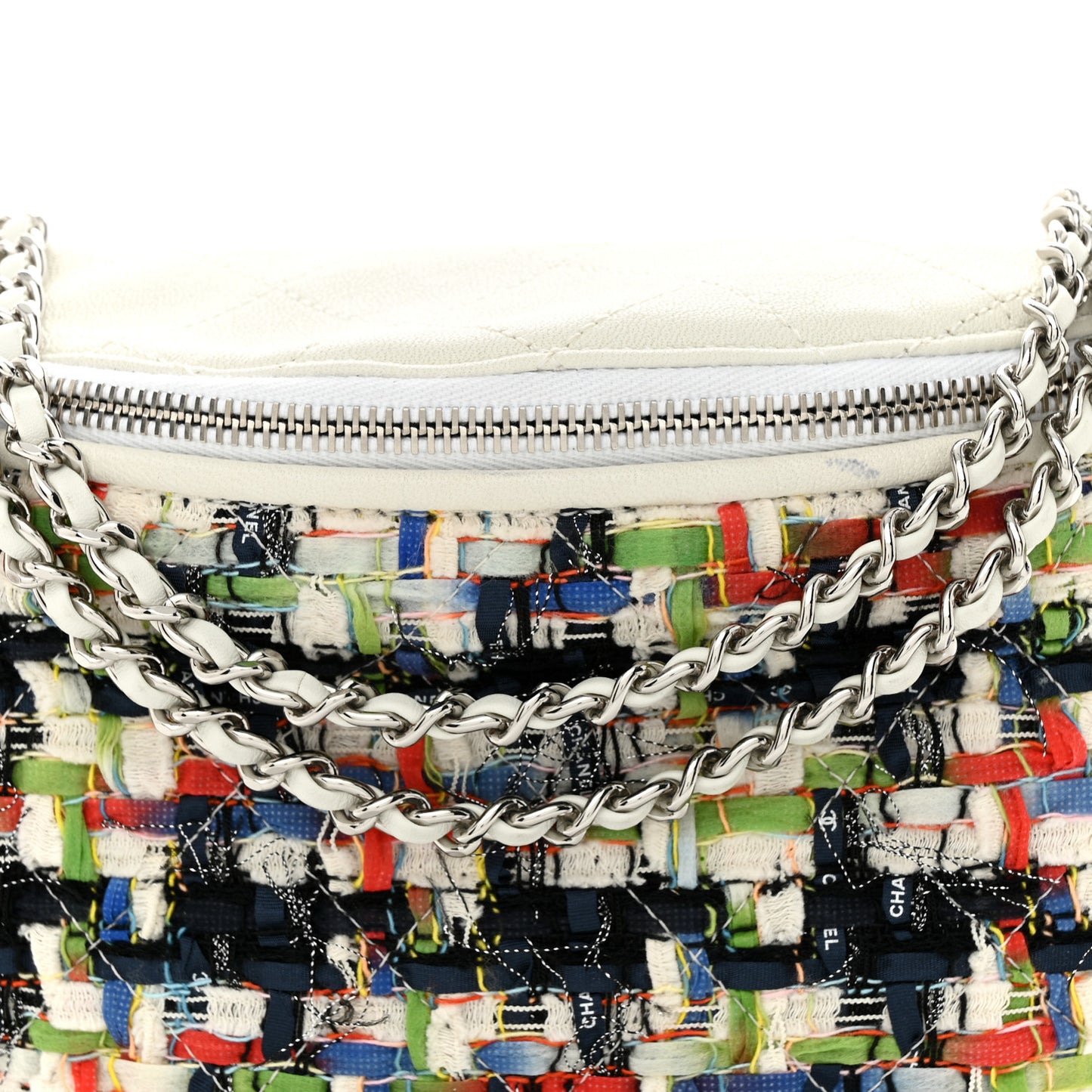 Lambskin Tweed Waist Bag Ecru Red Blue