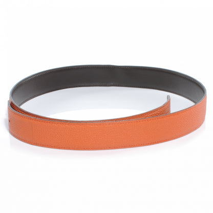Hermes Box Clemence Reversible Belt Strap 85 Orange Chocolate 1 of 4