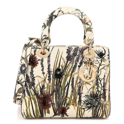 Christian Dior Calfskin Beaded Embroidered Jardin Naturel Medium Lady Dior White Multicolor 1 of 9