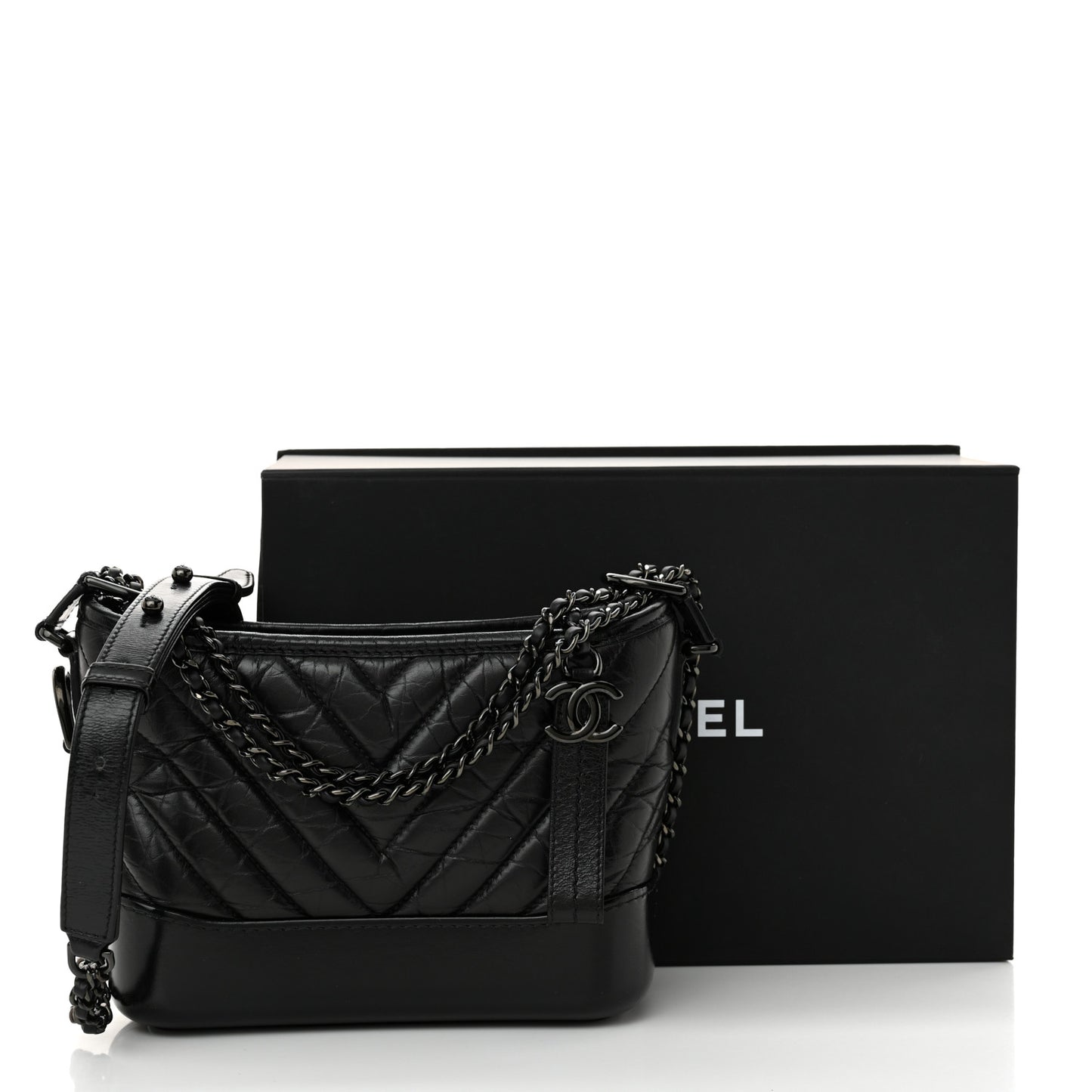 Aged Calfskin Chevron Quilted Small Gabrielle Hobo So Black