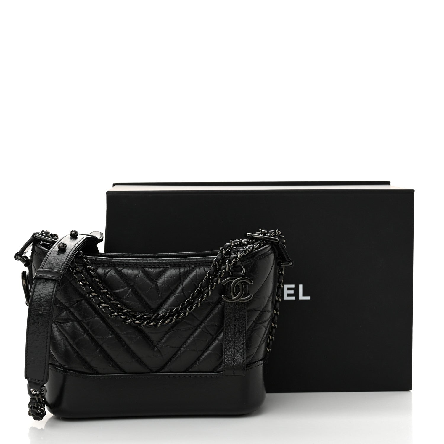 Chanel Aged Calfskin Chevron Quilted Small Gabrielle Hobo So Black 11 of 11