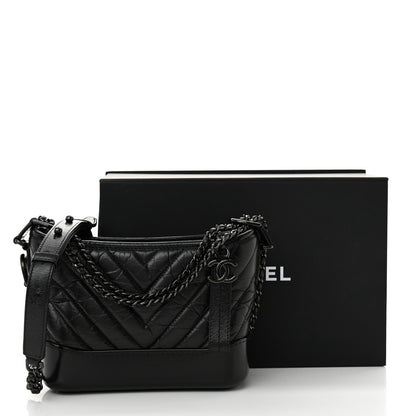 Chanel Aged Calfskin Chevron Quilted Small Gabrielle Hobo So Black 11 of 11