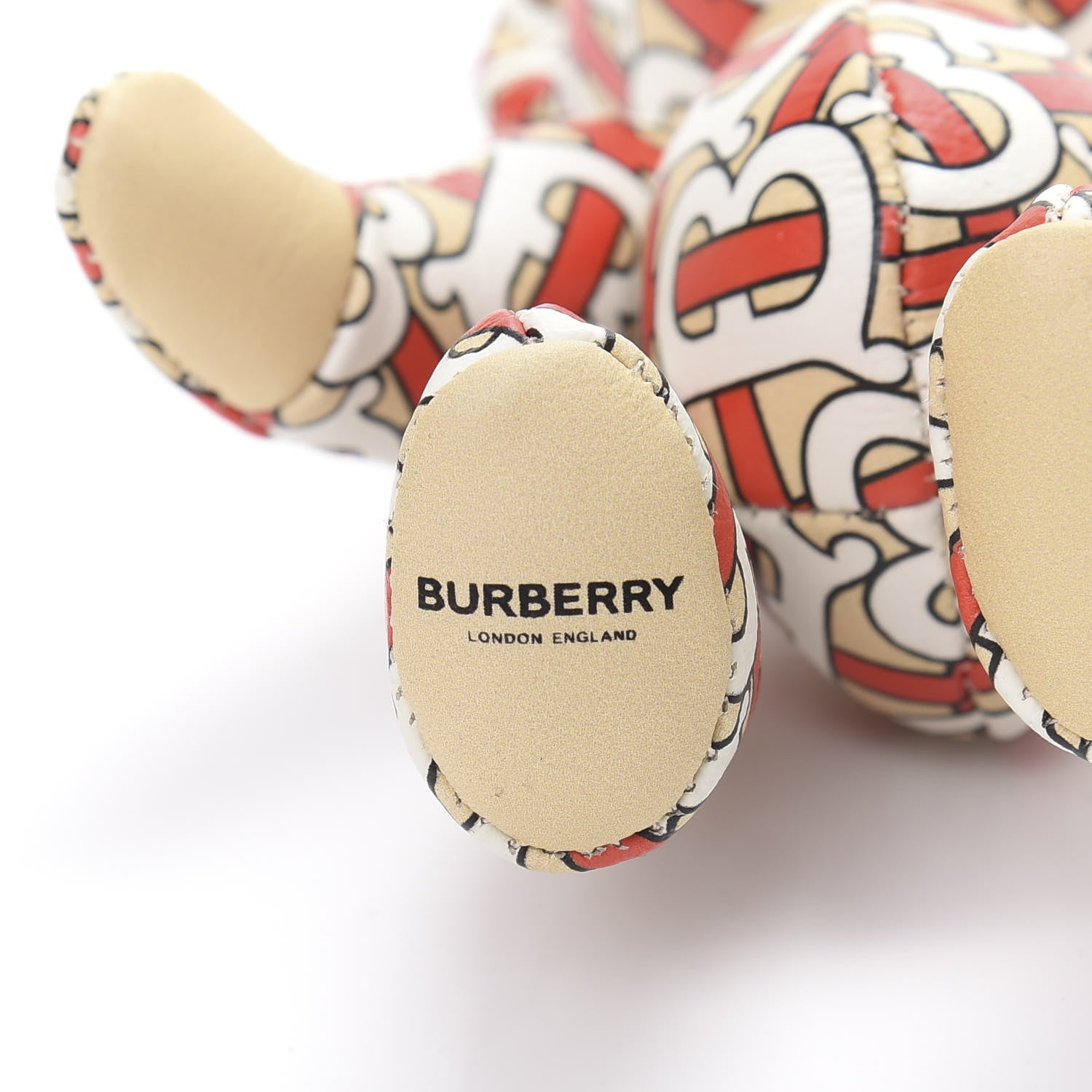 Burberry Calfskin Print Monogram Thomas Bear Bag Charm Beige Red 3 of 4
