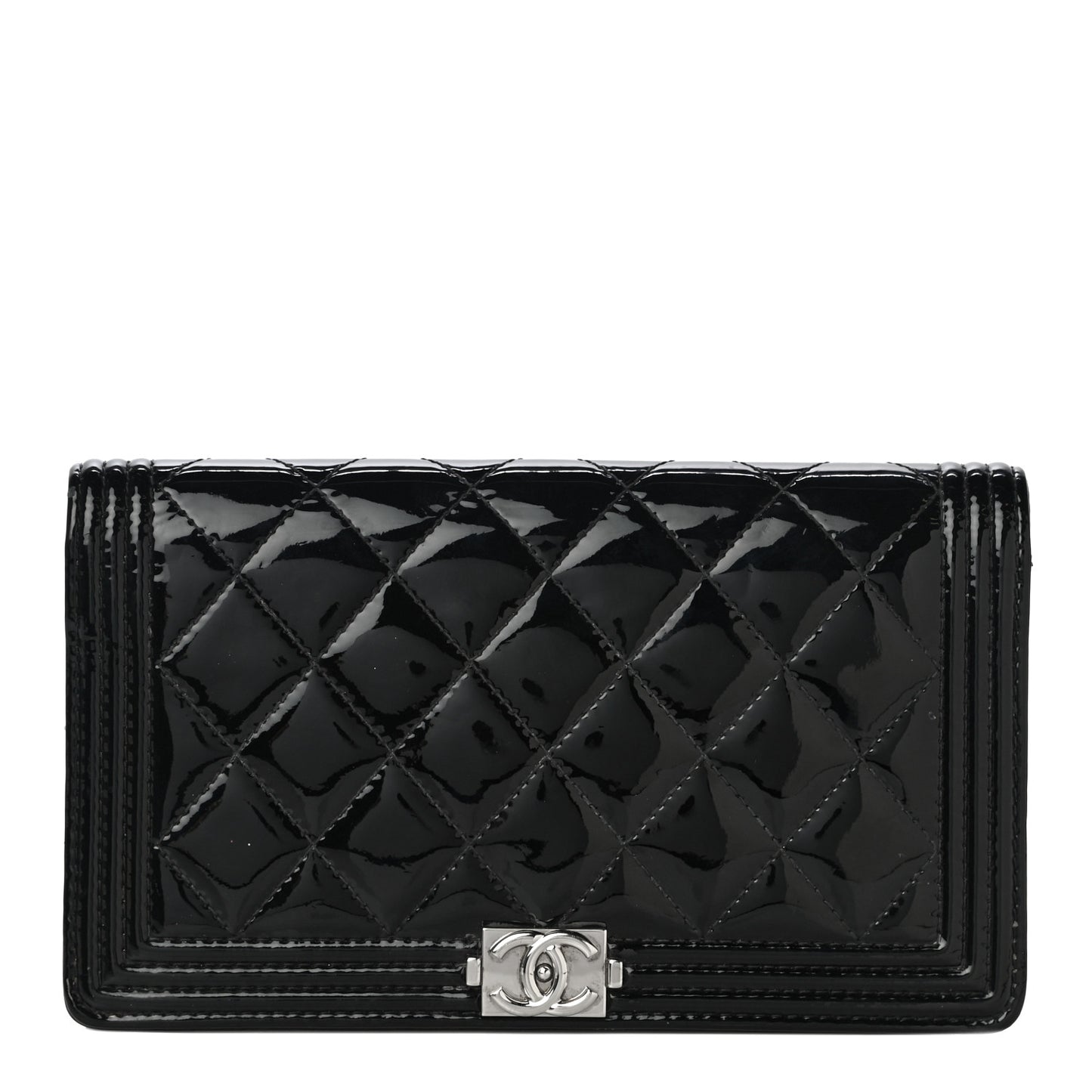 Patent Calfskin Quilted Boy Yen Wallet Black