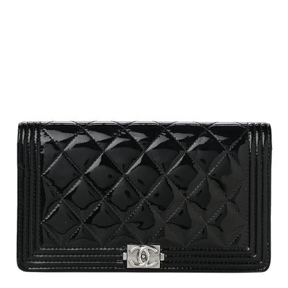 Chanel Patent Calfskin Quilted Boy Yen Wallet Black 1 of 15
