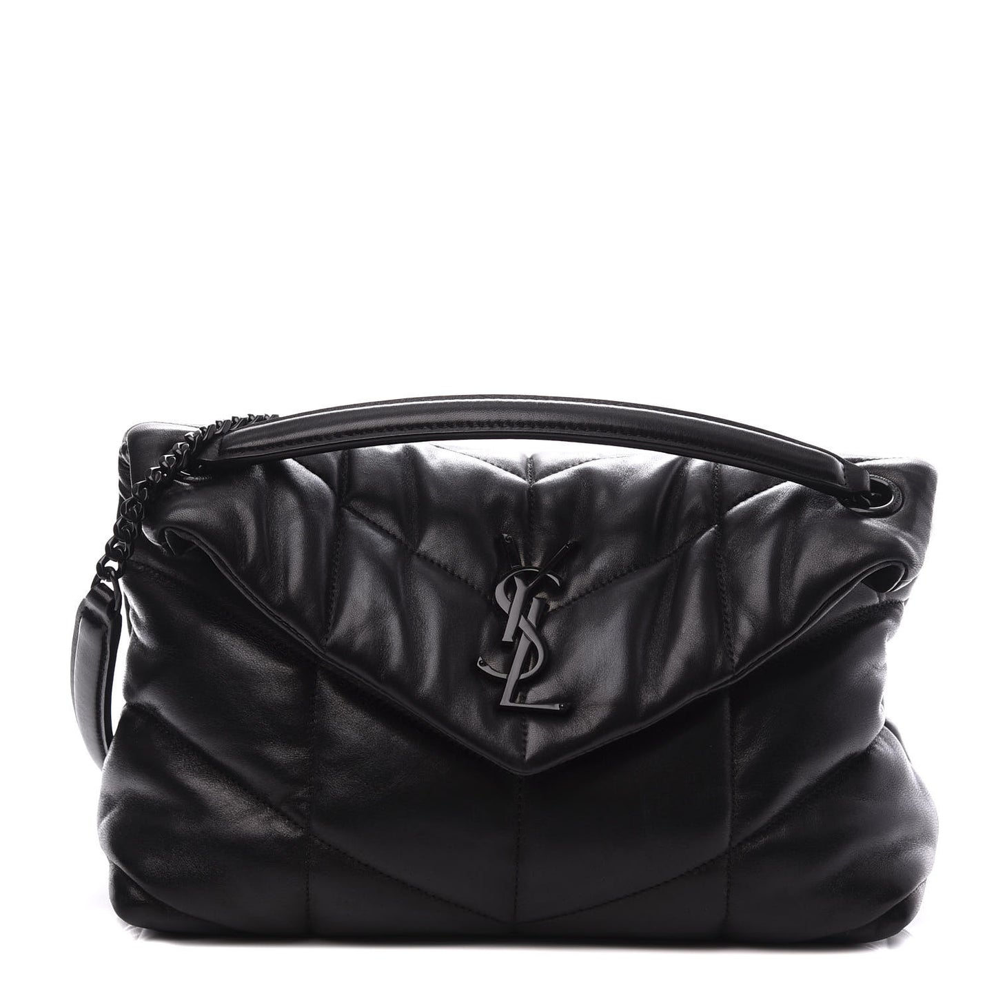 Lambskin Quilted Small Loulou Puffer Monogram Chain Satchel Black