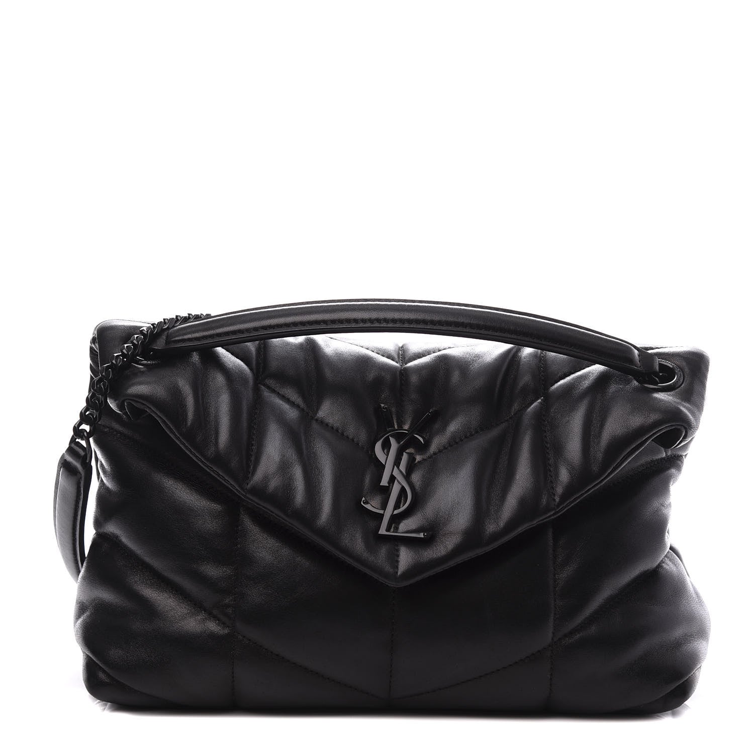 Saint Laurent Lambskin Quilted Small Loulou Puffer Monogram Chain Satchel Black 1 of 10