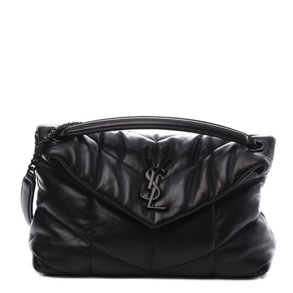Saint Laurent Lambskin Quilted Small Loulou Puffer Monogram Chain Satchel Black 1 of 10