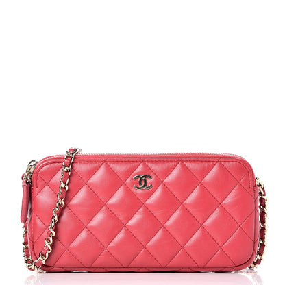 Chanel Lambskin Quilted Small Clutch With Chain Dark Pink 1 of 9