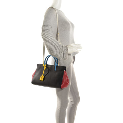 Saint Laurent Calfskin Small Cabas Rive Gauche Bag Black Red Yellow White 2 of 7