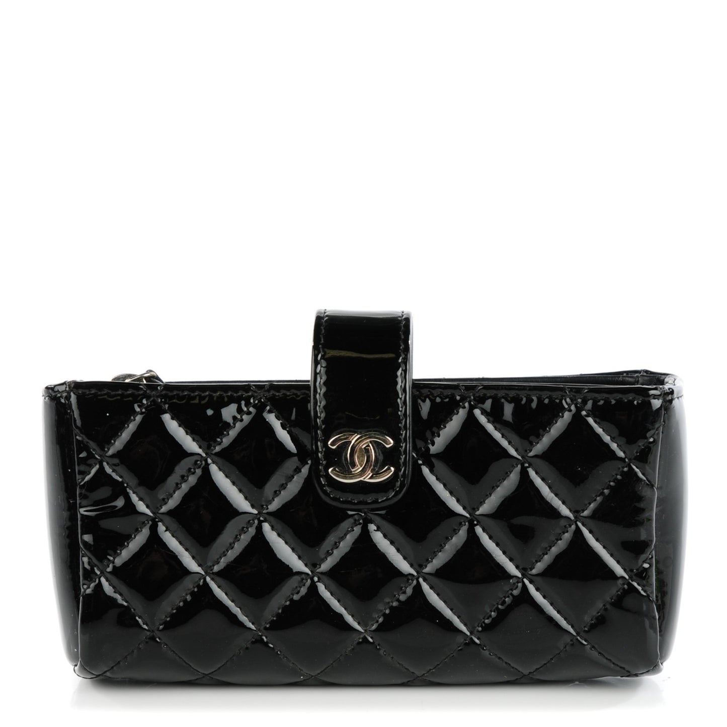 Patent Quilted Mini Phone Holder Clutch Black