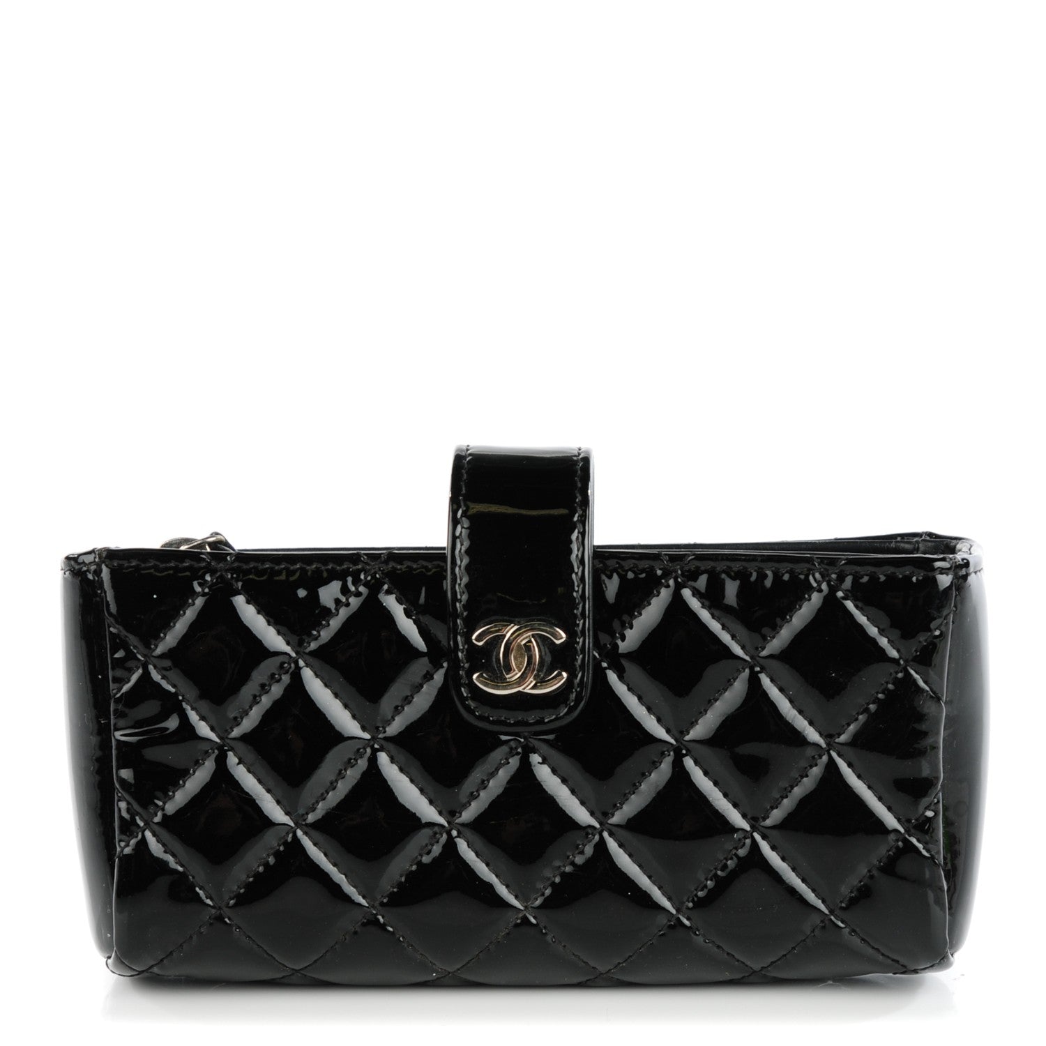 Chanel Patent Quilted Mini Phone Holder Clutch Black 1 of 8