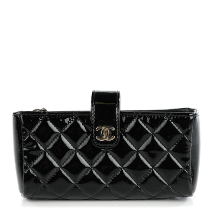 Chanel Patent Quilted Mini Phone Holder Clutch Black 1 of 8