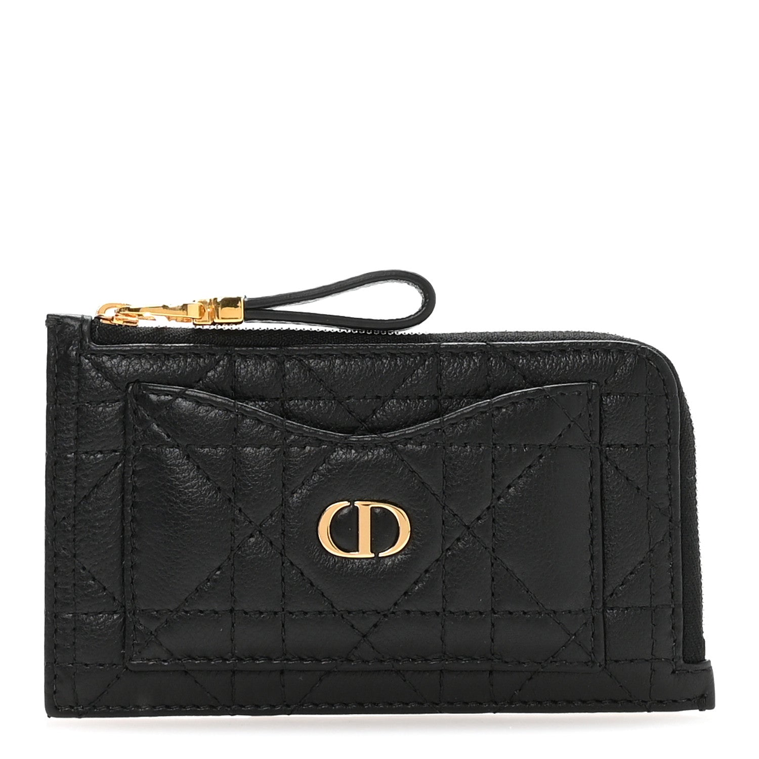 Christian Dior Supple Calfskin Cannage Caro Cosmos Zipped Card Holder Black 1 of 8
