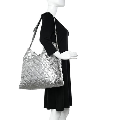 Chanel Metallic Crackled Calfskin Quilted Large Big Bang Hobo Silver 2 of 10