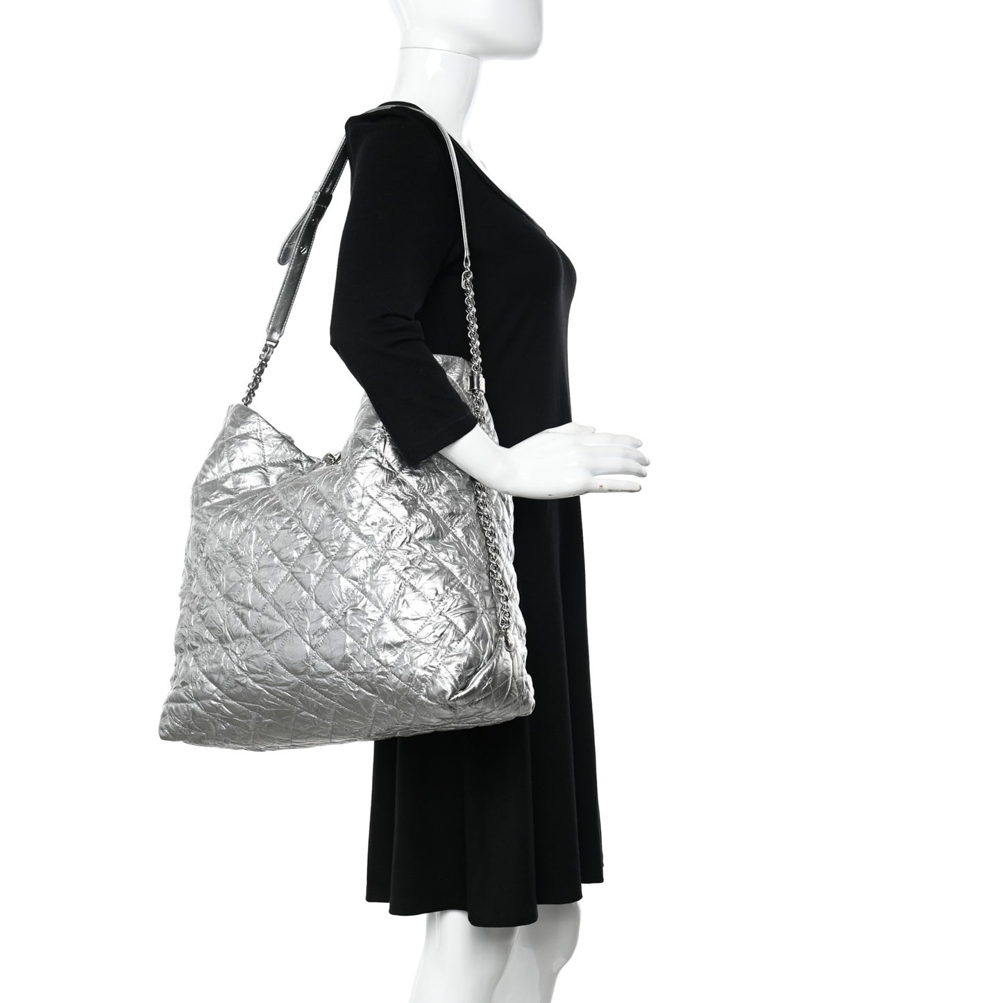 Metallic Crackled Calfskin Quilted Large Big Bang Hobo Silver