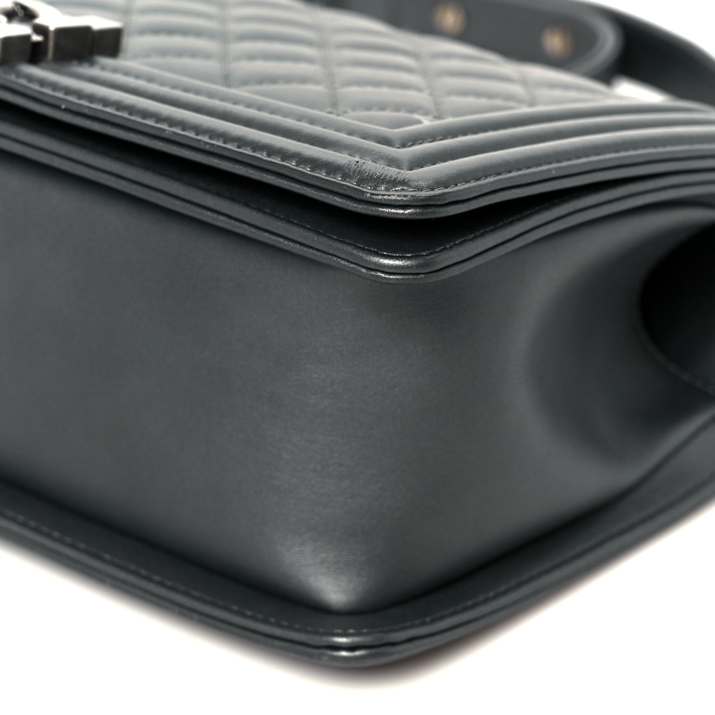 Metallic Calfskin Quilted Medium Boy Flap Dark Silver