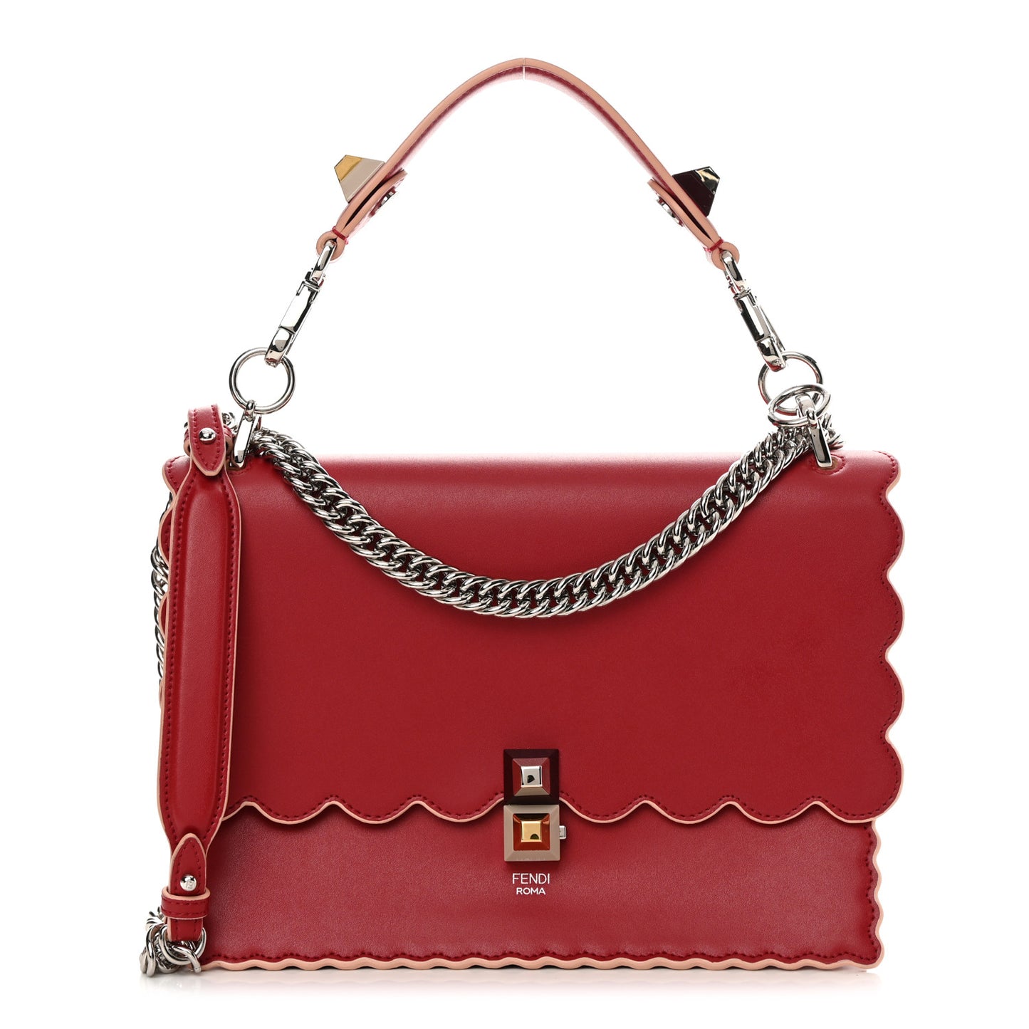 Vitello Liberty Scalloped Studded Kan I Shoulder Bag Fragola