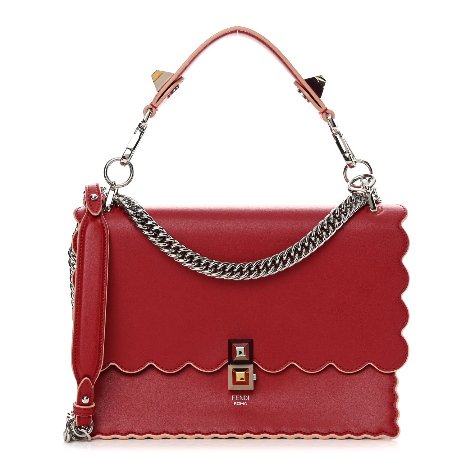 Fendi Vitello Liberty Scalloped Studded Kan I Shoulder Bag Fragola 1 of 16