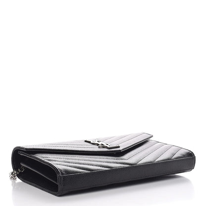 Saint Laurent Grain De Poudre Matelasse Chevron Medium Monogram Chain Wallet Black 4 of 8