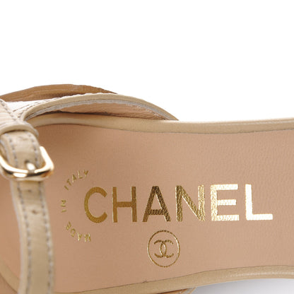 Chanel Calfskin Wooden Heeled Sandals 35.5 Beige Fonce 8 of 9