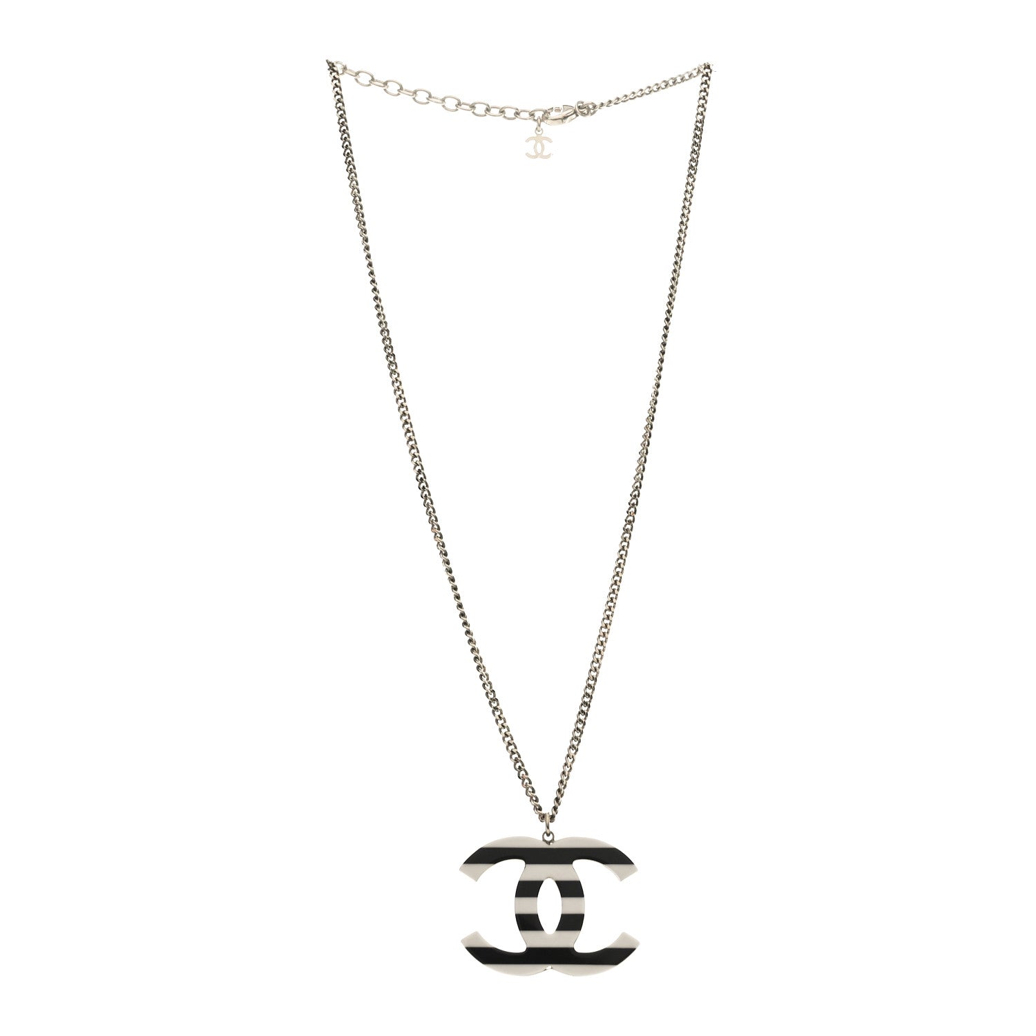 Chanel Enamel Pearl CC Charms Pendant Necklace Black White Gold 3 of 5