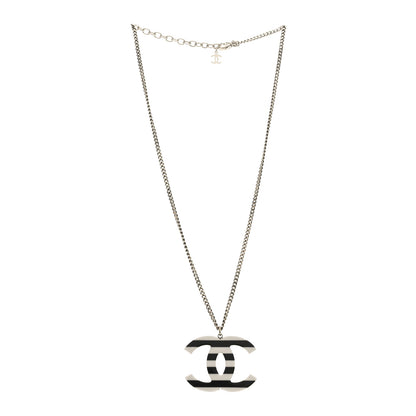 Chanel Enamel Pearl CC Charms Pendant Necklace Black White Gold 3 of 5