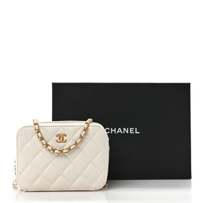 Chanel Lambskin Quilted CC Pearl Crush Camera Case White 9 of 9