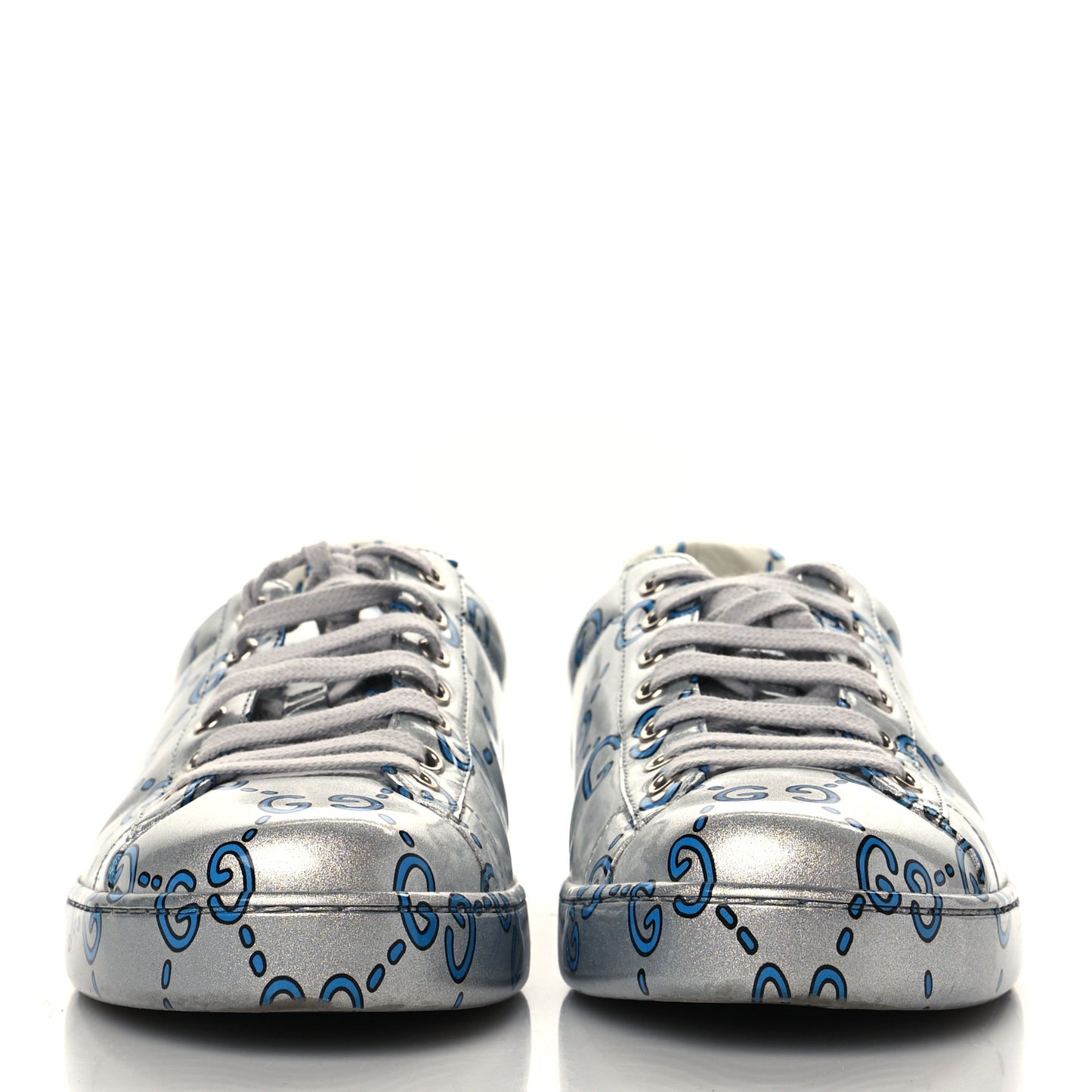 Miro Rubber Wax GucciGhost Print Mens New Ace Sneakers 8.5 Silver