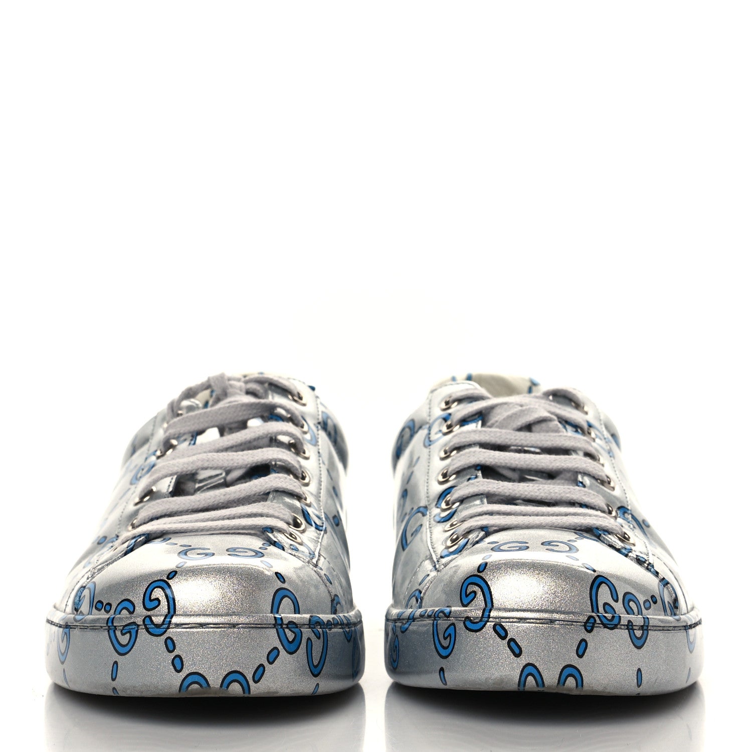Gucci Miro Rubber Wax GucciGhost Print Mens New Ace Sneakers 8.5 Silver 2 of 8