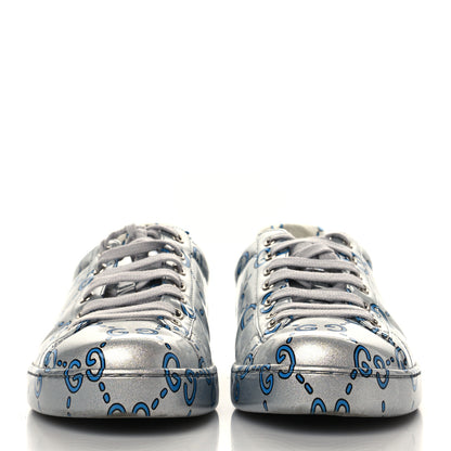 Gucci Miro Rubber Wax GucciGhost Print Mens New Ace Sneakers 8.5 Silver 2 of 8
