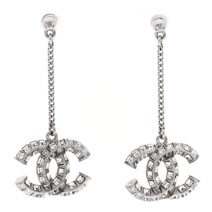 Chanel Baguette Crystal CC Drop Earrings Silver 1 of 4