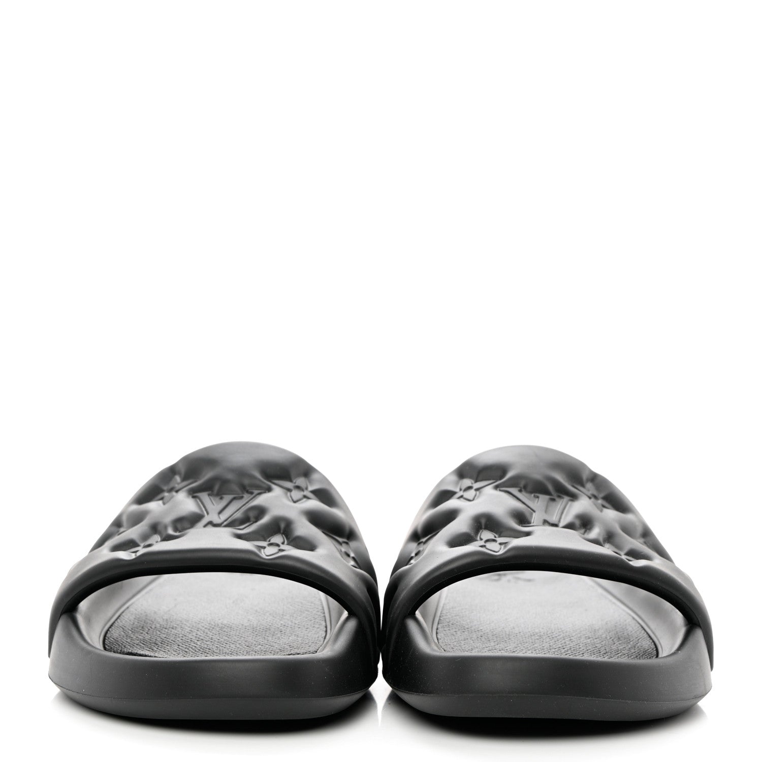 Louis Vuitton Rubber Embossed Monogram Mens Waterfront Mules 9 Black 2 of 9
