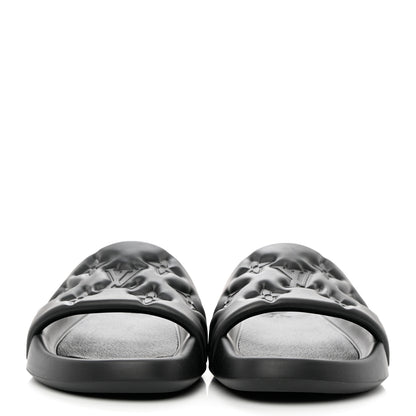 Louis Vuitton Rubber Embossed Monogram Mens Waterfront Mules 9 Black 2 of 9