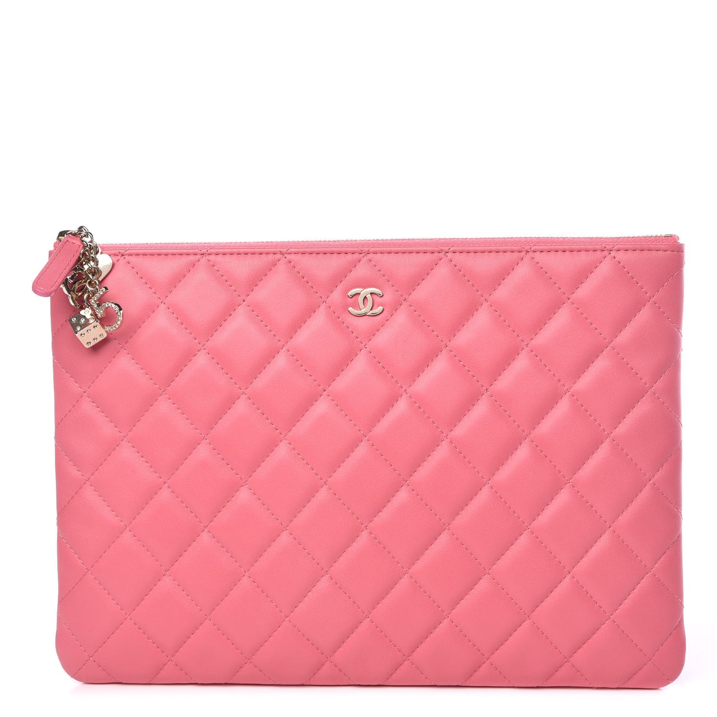 Lambskin Quilted Medium Casino Beauty CC Cosmetic Case Fuchsia