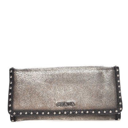 Prada Craquele Studded Continental Flap Wallet Creta Black 1 of 9