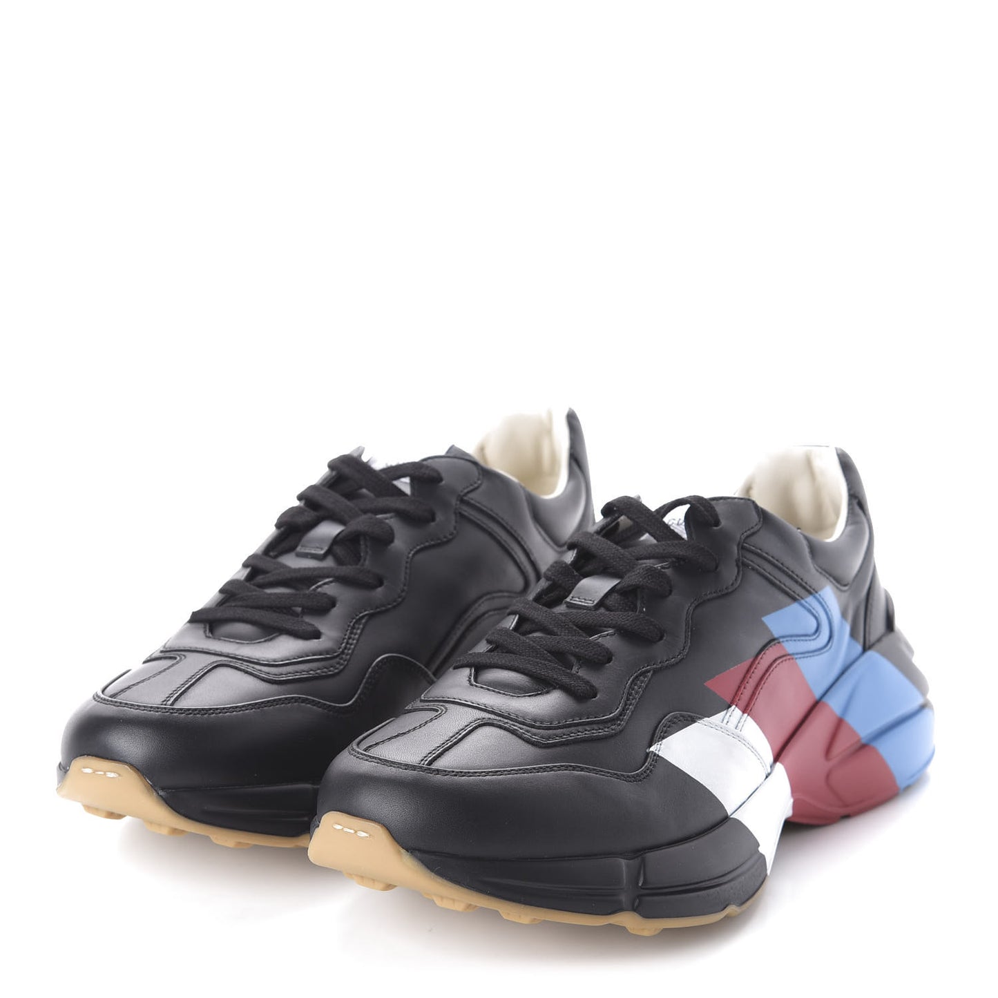 Calfskin Web Printed Mens Rhyton Sneakers 10 Black