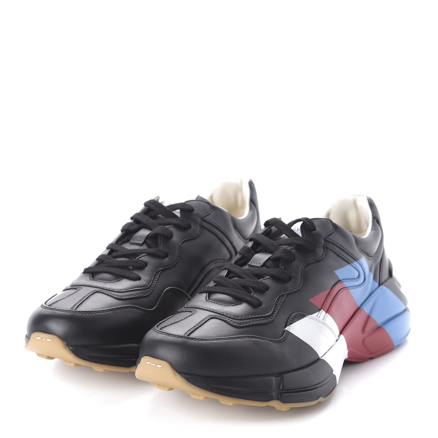 Gucci Calfskin Web Printed Mens Rhyton Sneakers 10 Black 3 of 10