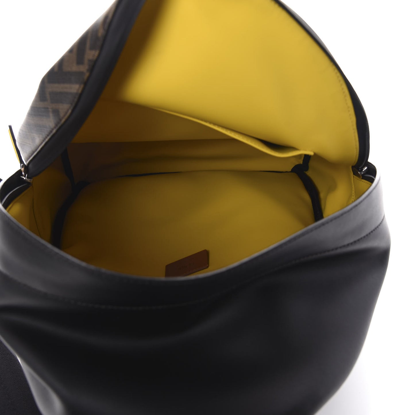 Glazed Fabric Calfskin FF 1974 Mania Pouch Pocket Backpack Mogano Panna Black Yellow