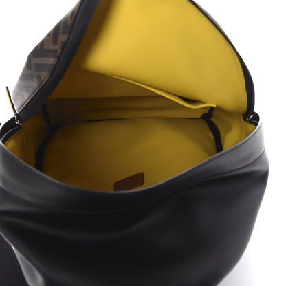 Fendi Glazed Fabric Calfskin FF 1974 Mania Pouch Pocket Backpack Mogano Panna Black Yellow 4 of 8