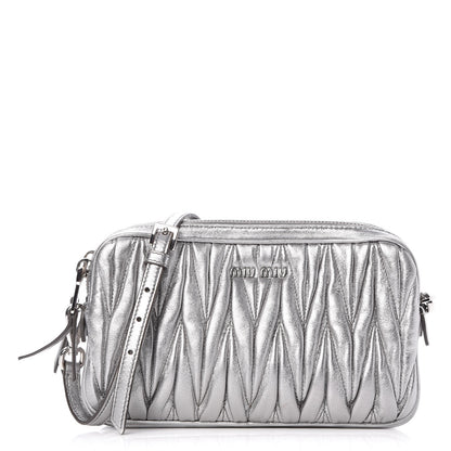 Miu Miu Nappa Matelasse Double Zip Chain Shoulder Bag Cromo 1 of 8