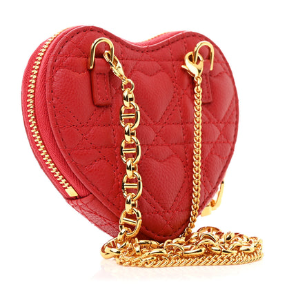 Christian Dior Calfskin Cannage Dioramour Caro Heart Pouch With Chain Red 3 of 11
