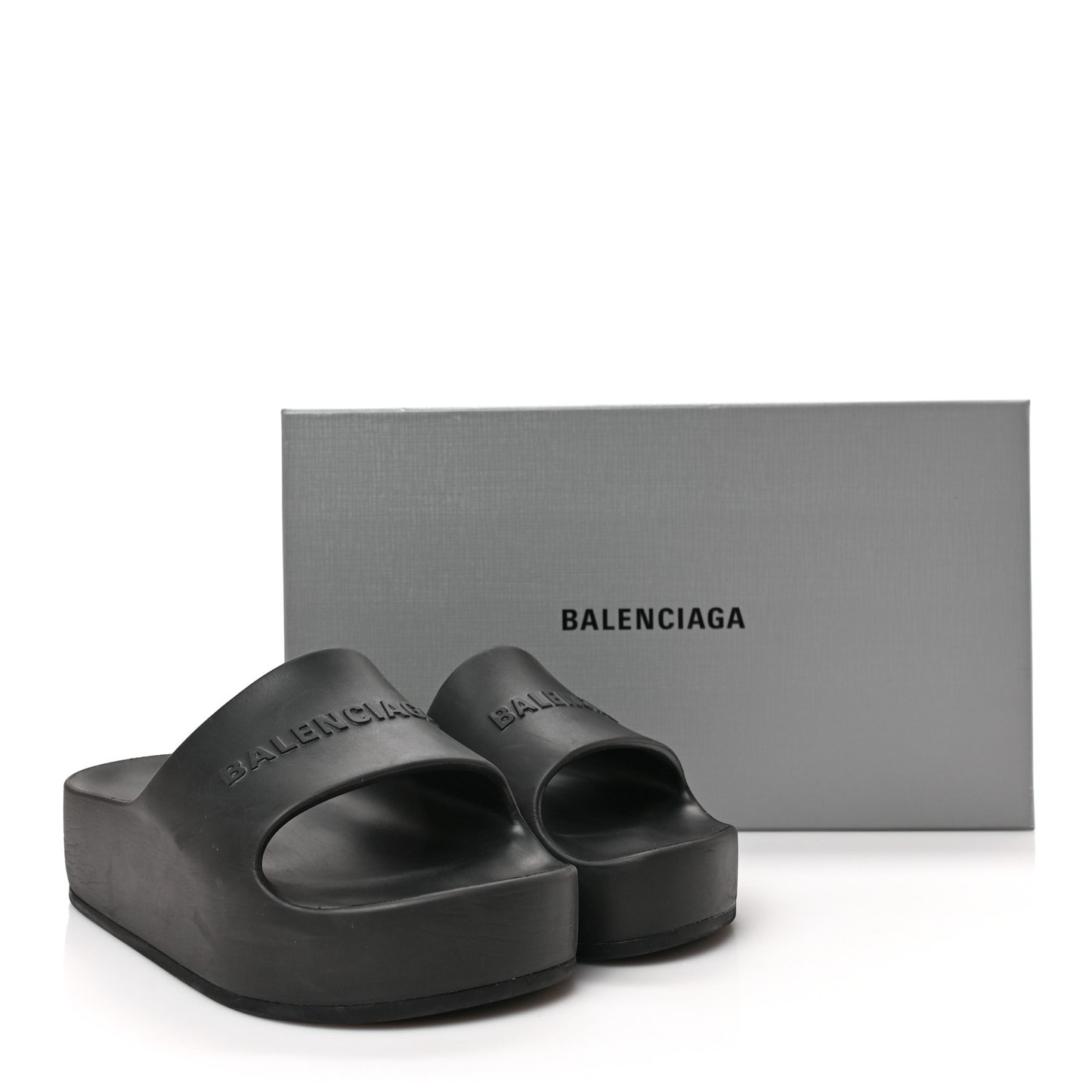 Rubber Chunky Platform Slide Sandals 38 Black