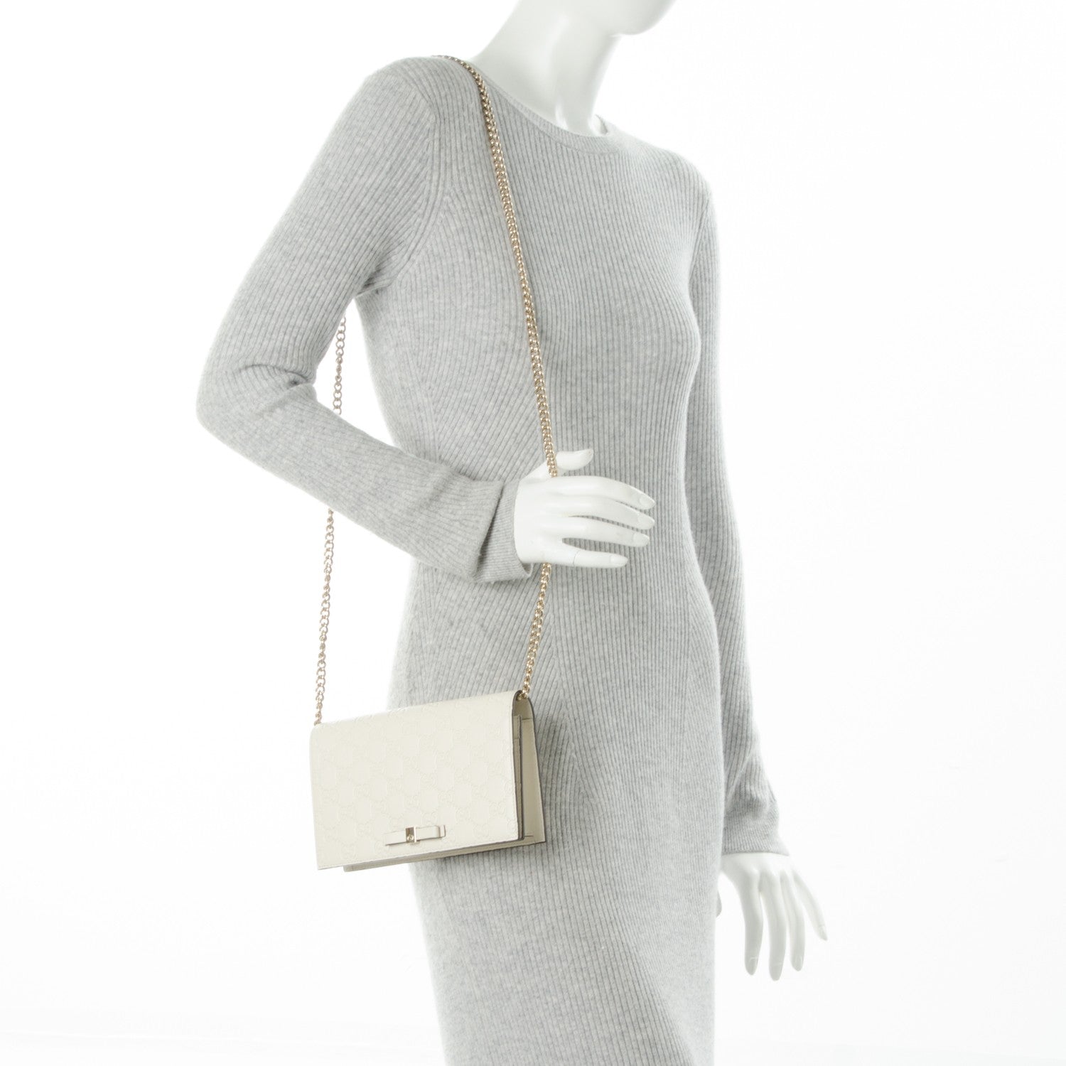 Gucci Guccissima Signature Bowy Chain Wallet Mystic White 2 of 6