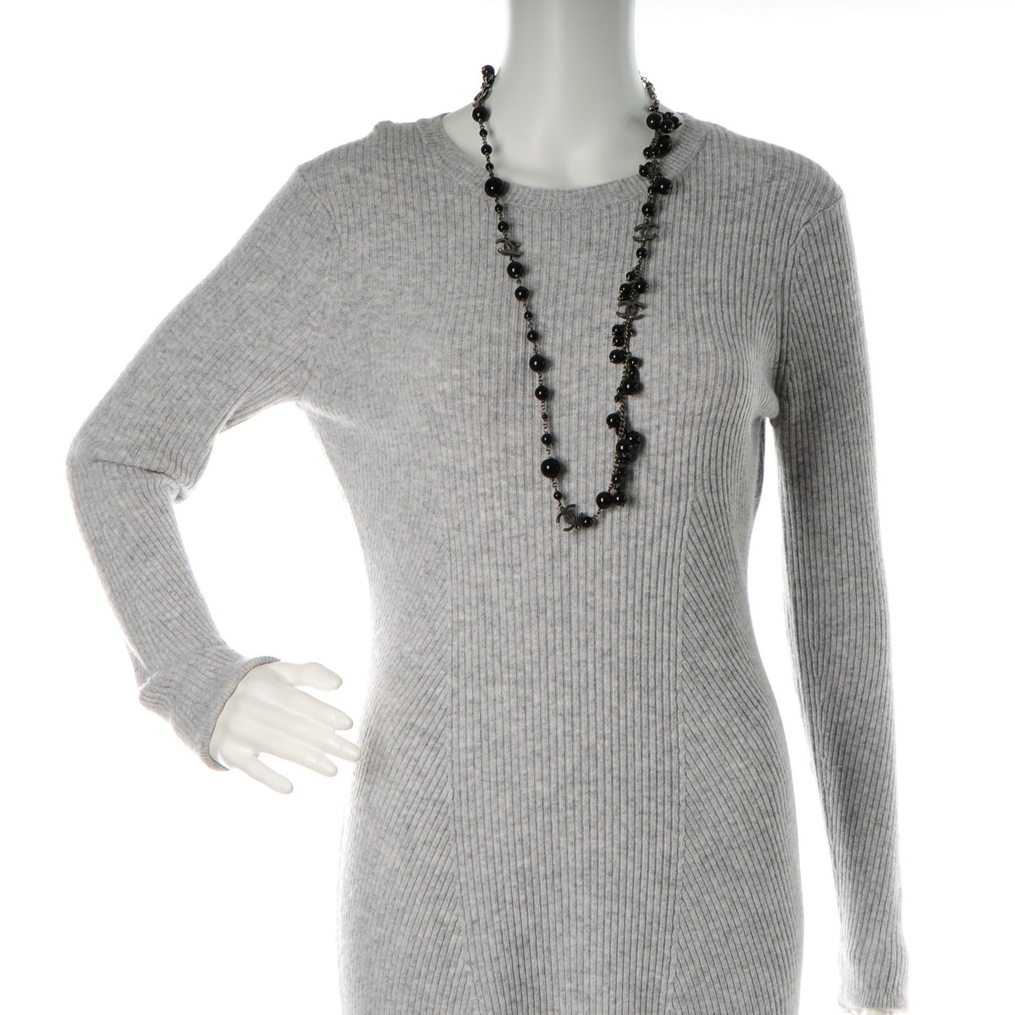 Ruthenium Beaded CC Long Necklace Black