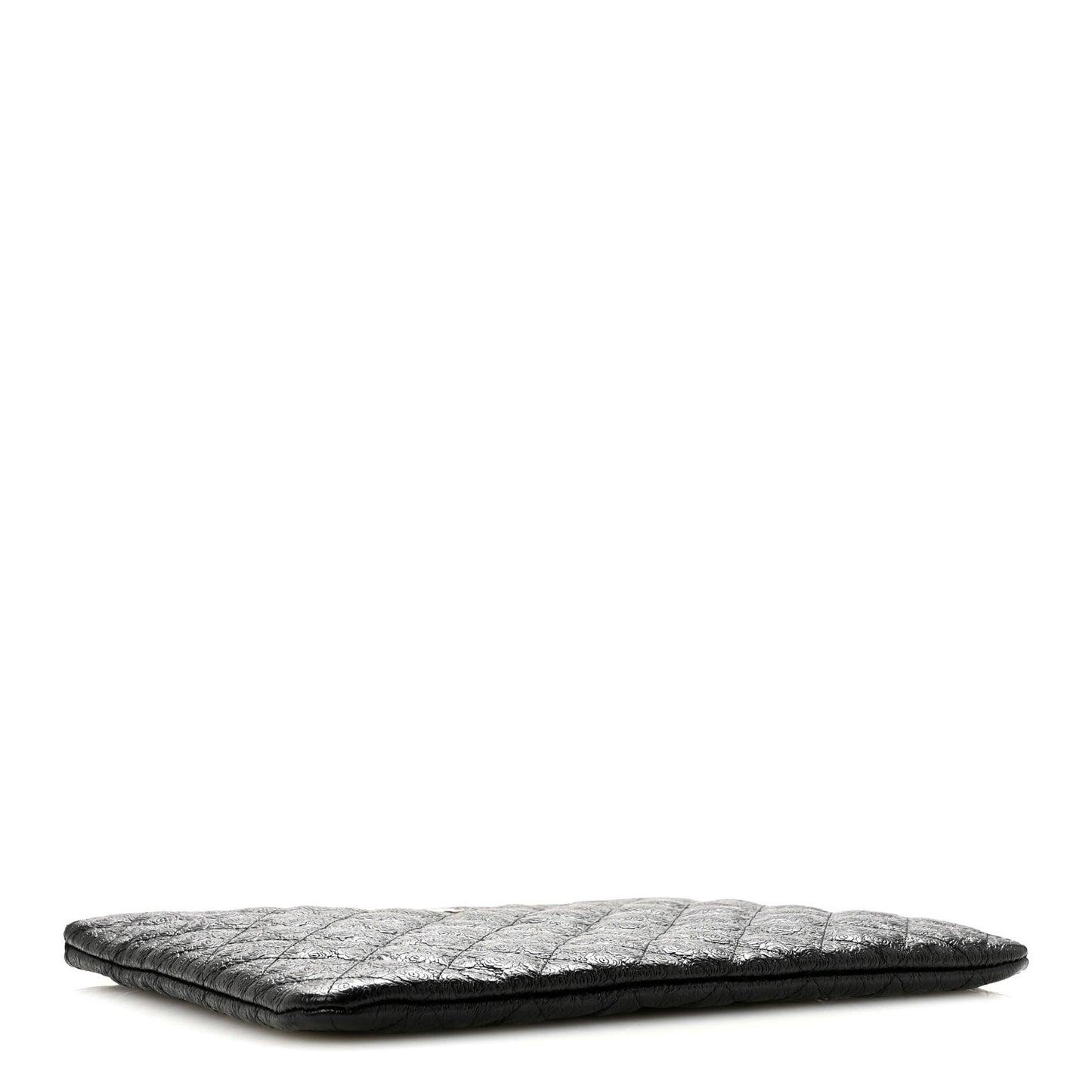 Calfskin Camellia Embossed Quilted Medium Cosmetic Case Black